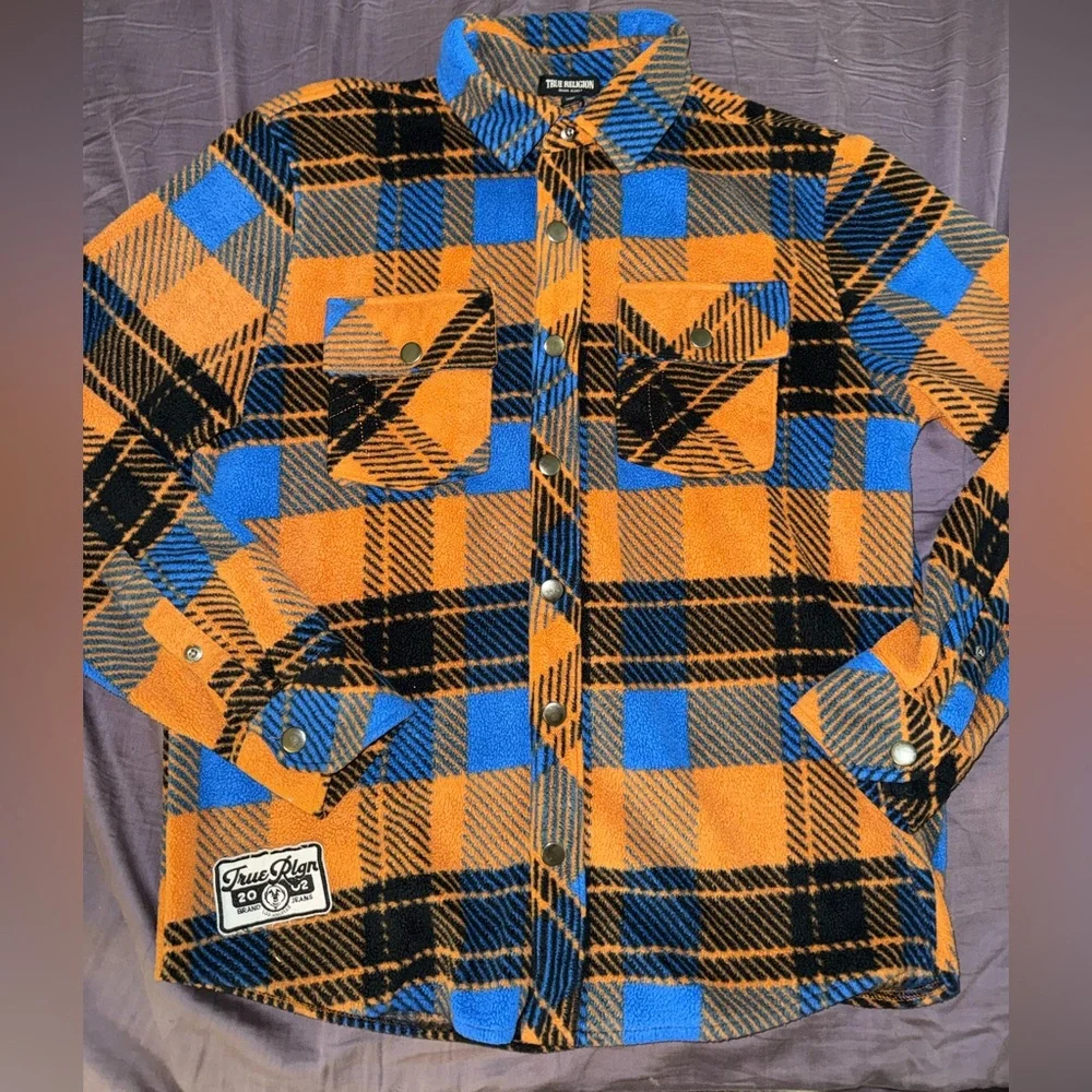 True Religion Orange & Blue Plaid Button-Front Shacket‎